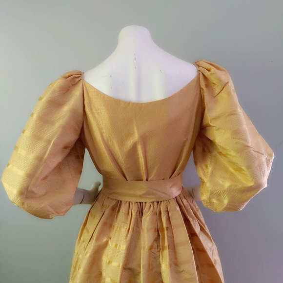 Vintage 1980s Diane Dickinson Golden Silk Sari Voluminous Full Skirt Ball Gown S - Picture 9 of 9